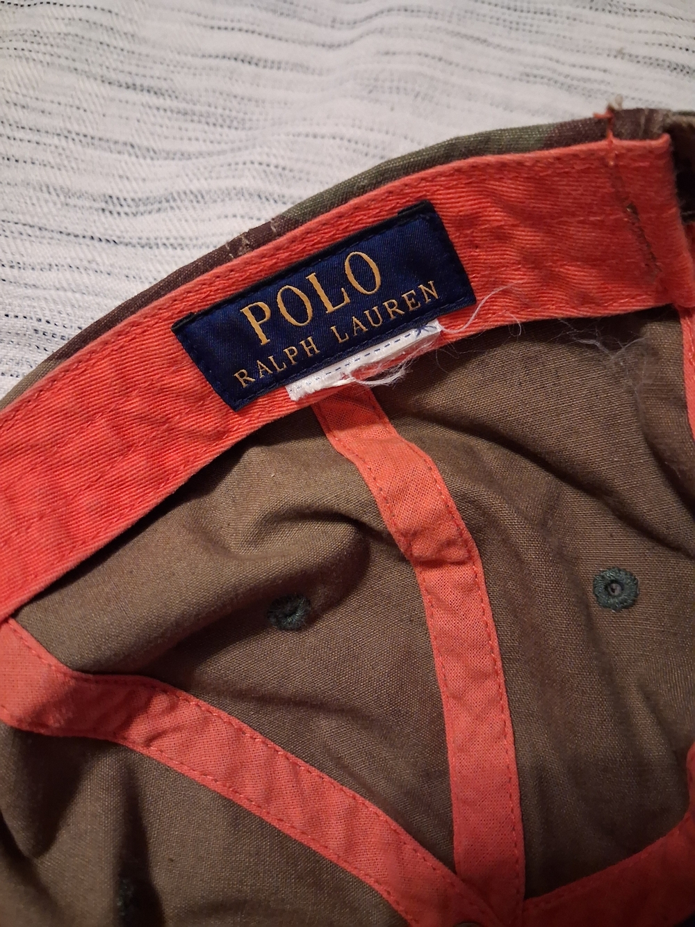 Polo by Ralph Lauren  Baseball Cap Camo Green/Brown with Orange Logo - Picture 7 of 9